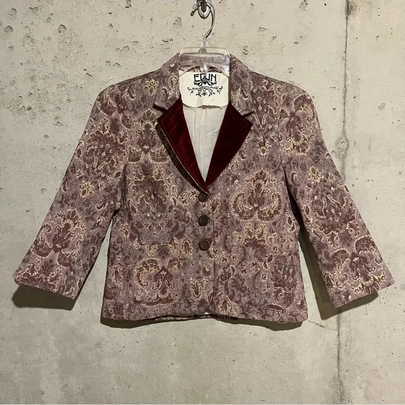 Edun Women's Floral Print Metallic Three Button Blazer 3/4 Sleeves Multicolor M - Picture 1 of 11